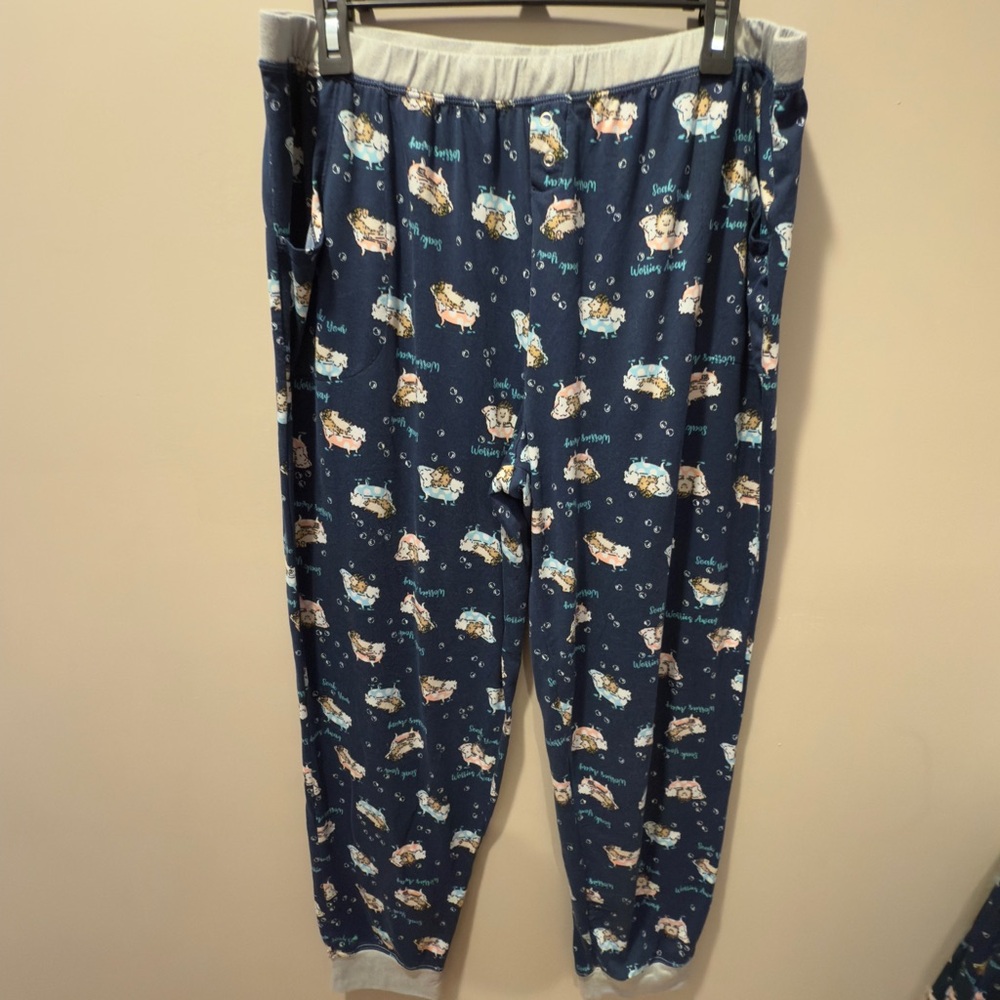 EUC- Cuddl Duds Pajamas Set Navy Blue with hedgehogs. Size TXL - Picture 4 of 5